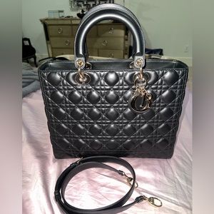 Christian Dior Lambskin Cannage Lady Dior Large Black